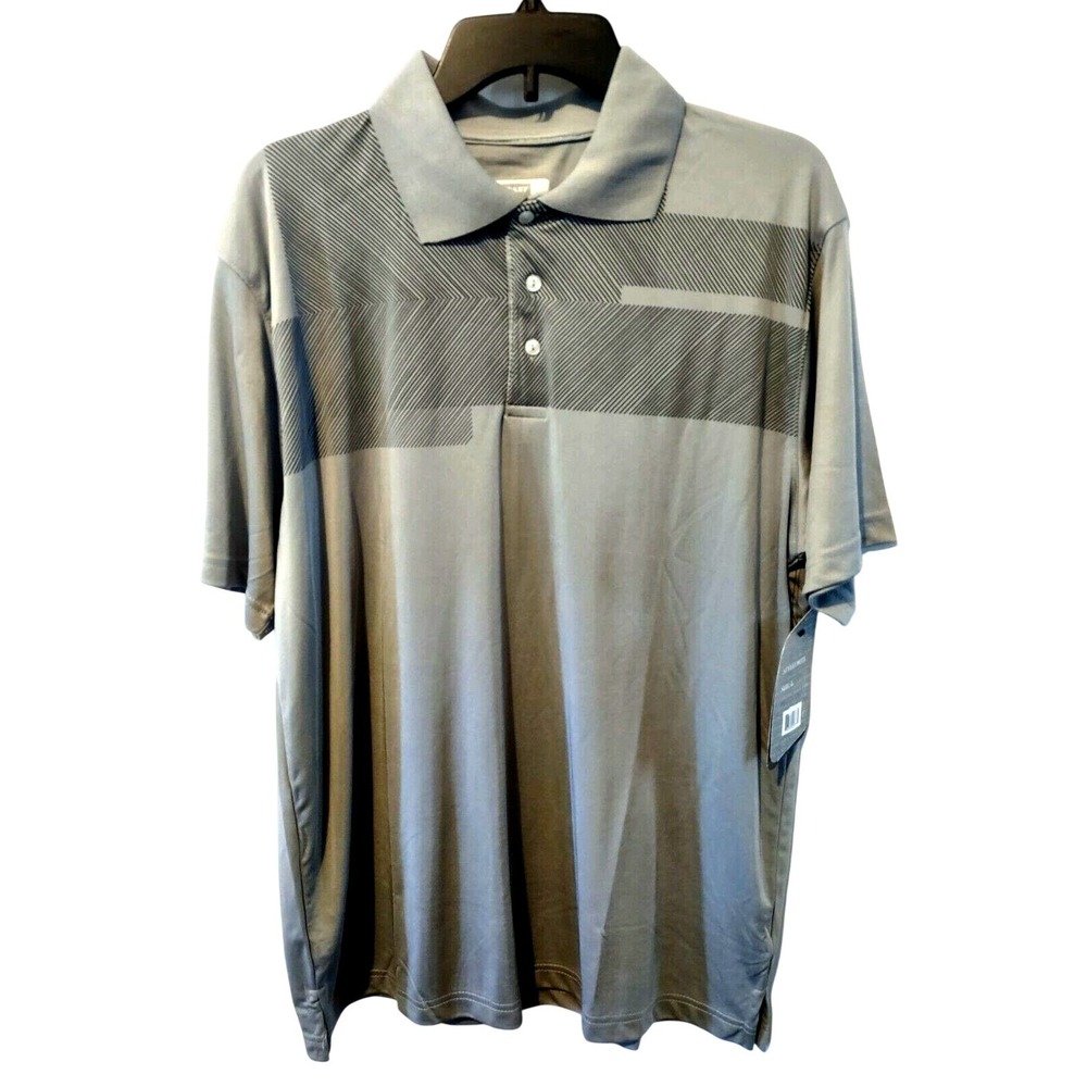 Fourcast Polo Shirt Large Men Athleisure Grey Graphic Performance Streetwear NEW